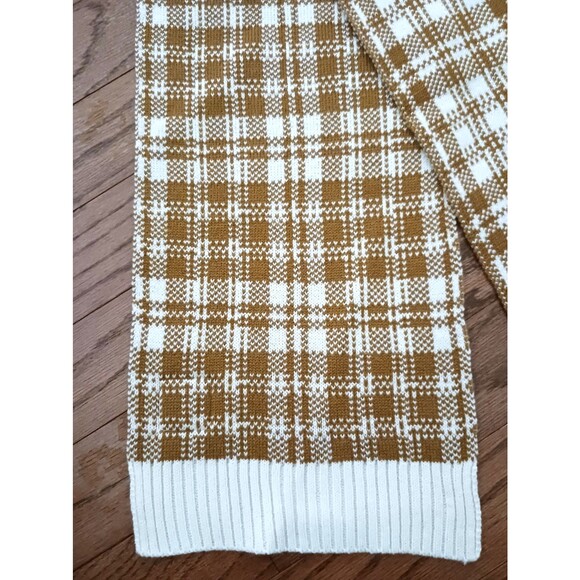 NWT $60 Timberland Scarf Wheat/Ivory Plaid Knit 10X64 - Picture 3 of 6